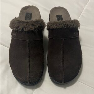 CROCS Dark Brown Fur-Lined Slip-On Clogs